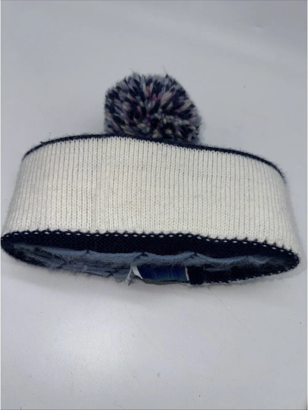 Mountain Ladies and Ewe Navy Purple Pom Pom Sk Hat Wool Made in Vermont Vintage